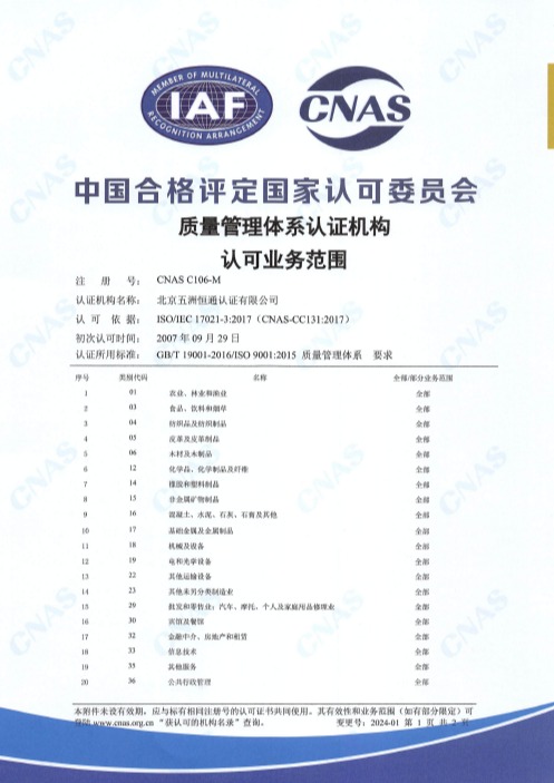 质量管理体系认可证书1